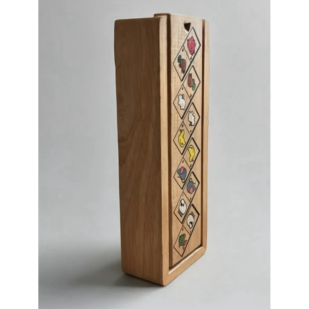 80's Wooden Painted Animal Dominoes ~Set in Wooden Box
